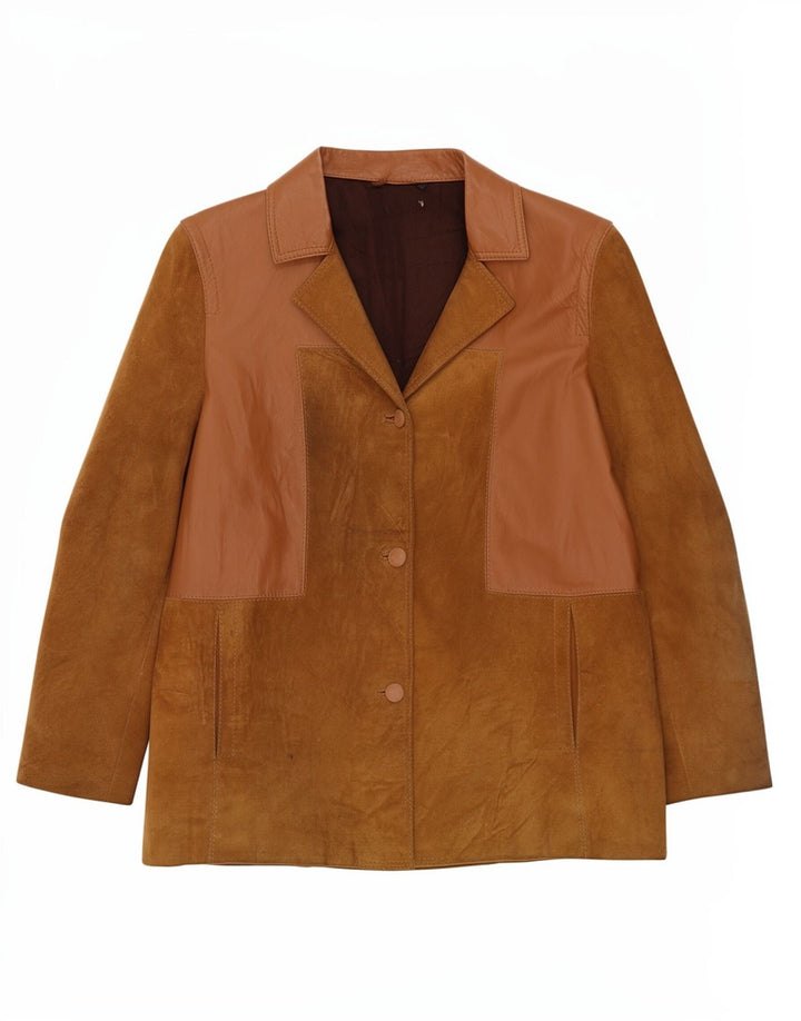 Vintage Damen Wildlederjacke UK 12 Mittelbraun Farbblock