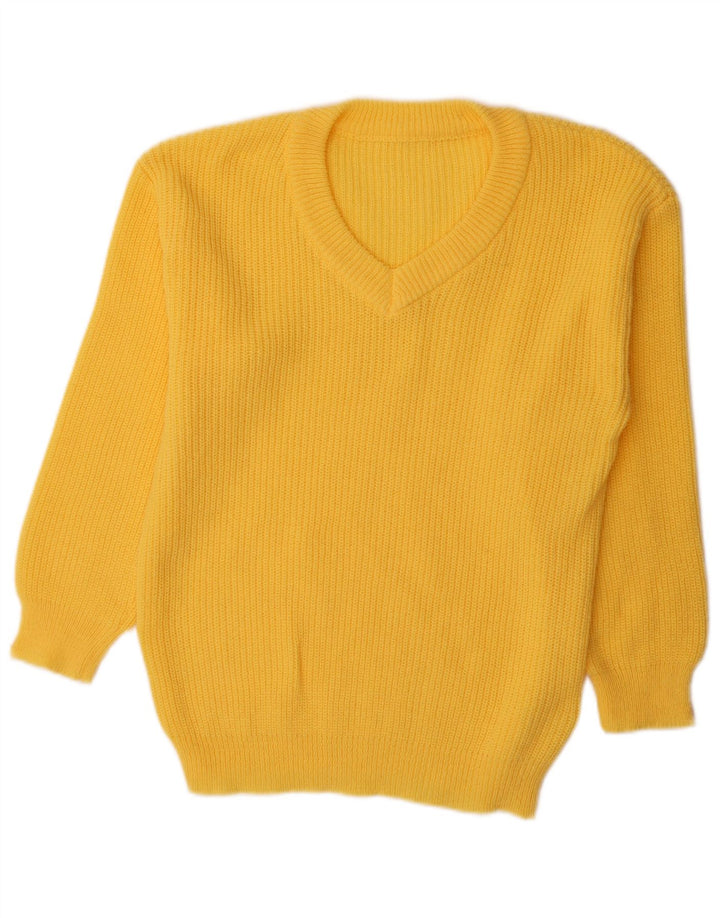 Vintage Damen V-Ausschnitt Pullover Pullover UK 16 Groß Gelb Polyester