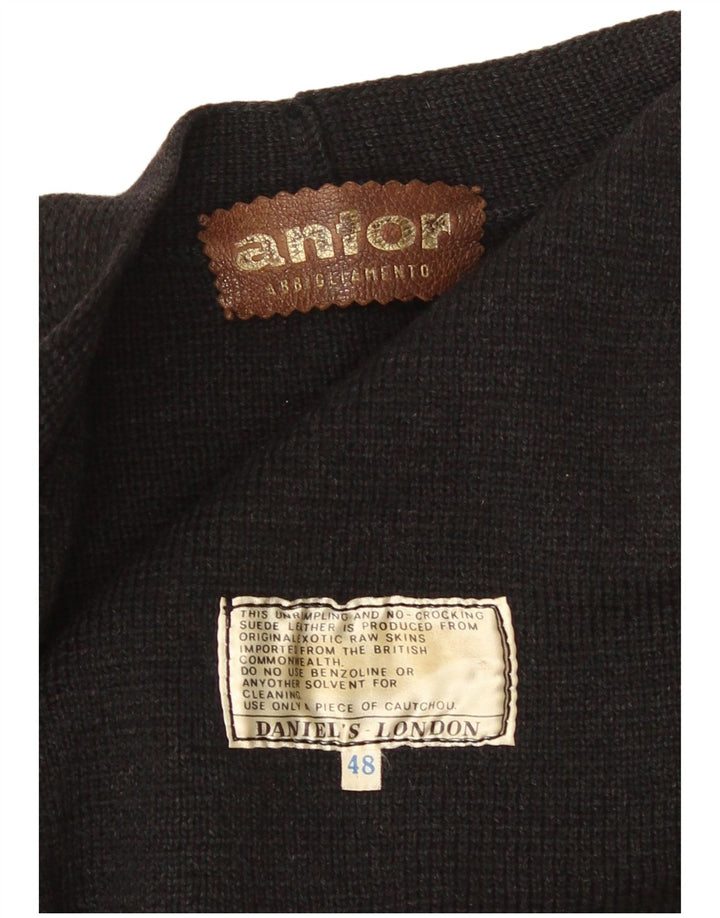 Anfor Herren-Strickjacke aus Wildleder, EU 48, Mittelschwarzes Farbblock-Wildleder