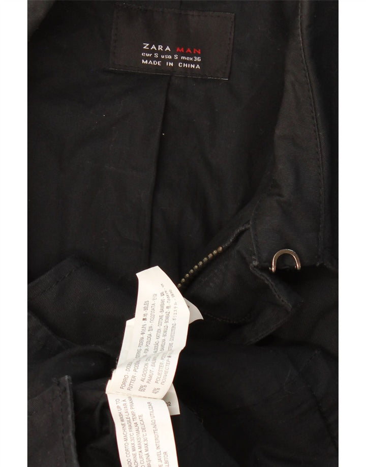 ZARA Herren Trenchcoat UK 36 Small Schwarze Baumwolle
