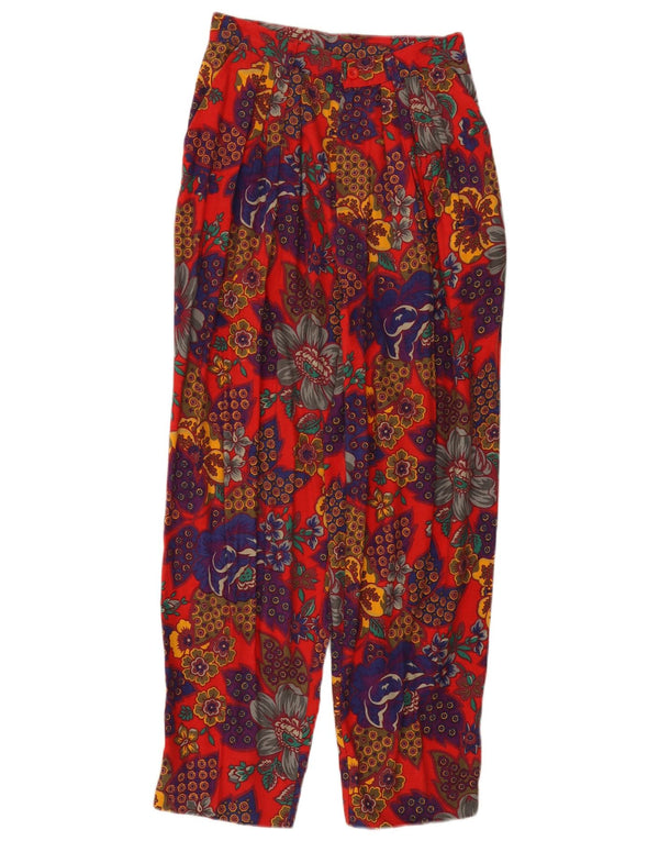 Benetton Damen-Hose mit hohem Bund, kurz geschnitten, Größe 42, Mittel W26 L26, Rot geblümt