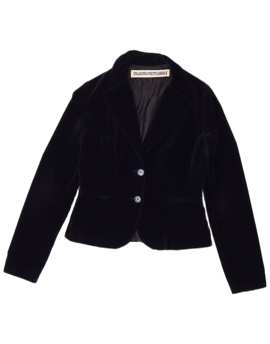 Vintage Damen Samt 2-Knopf-Blazerjacke IT 42 Mittelmarineblaue Baumwolle