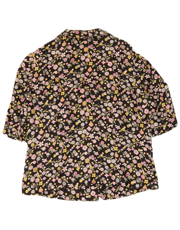 Vintage Womens 3/4 Sleeve Shirt Blouse UK 12 Medium Black Floral