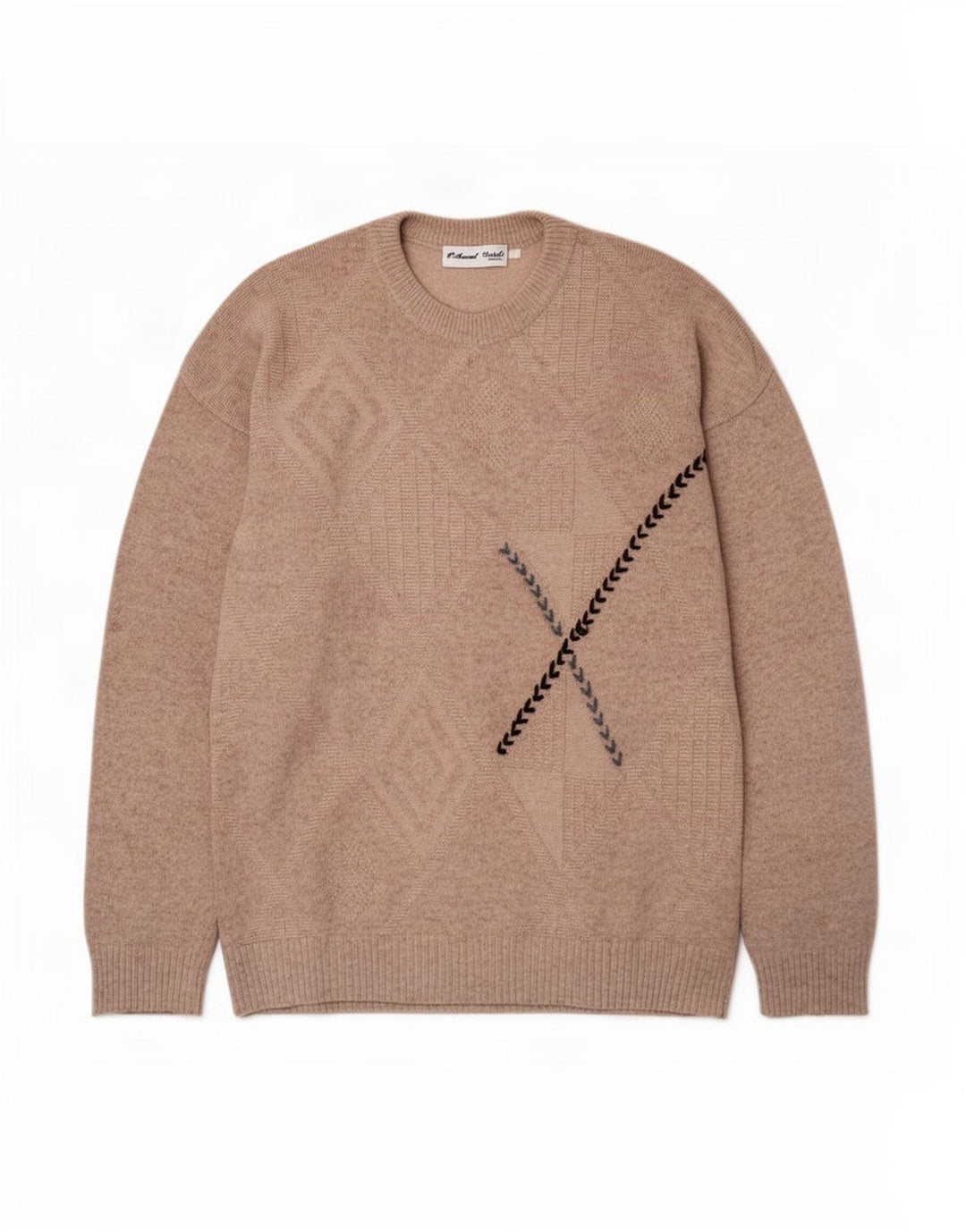 Avant Garde Herren-Pullover mit Rundhalsausschnitt, Mittelbeige, Argyle-Muster/Diamantmuster