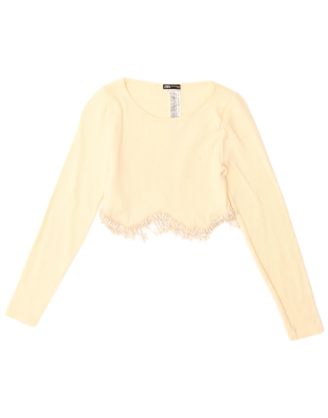 Zara Damen Crop Top Langarm UK 4 XS Gelb Polyamid