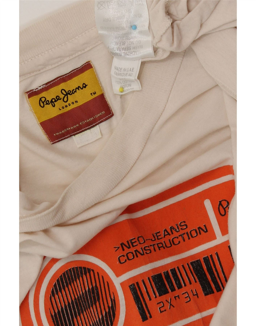 PEPE Jeans Herren-T-Shirt mit Grafik, mittlere, cremefarbene Baumwolle