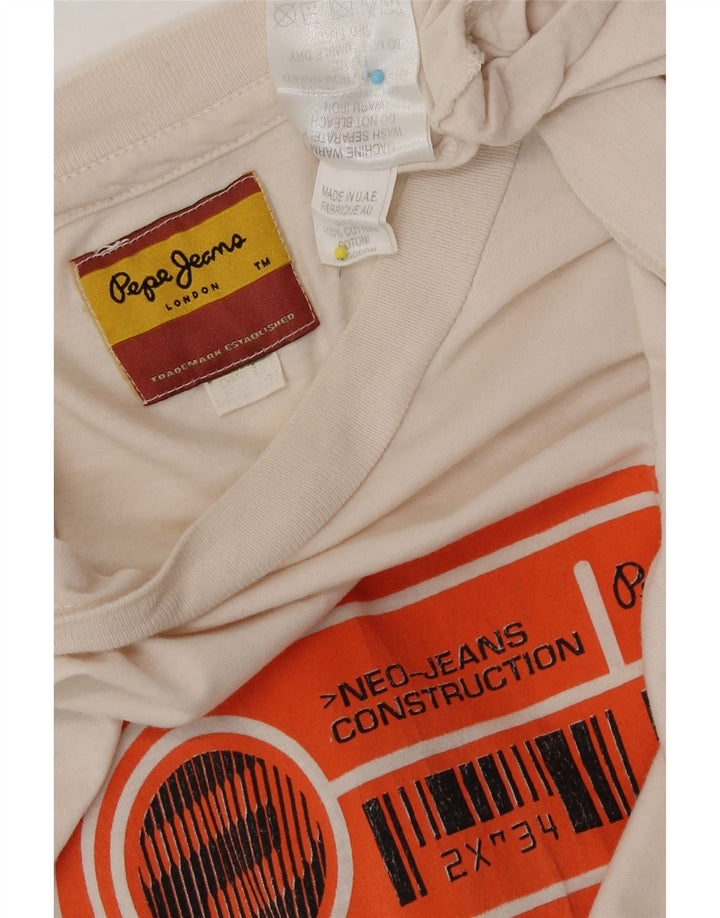 PEPE Jeans Herren-T-Shirt mit Grafik, mittlere, cremefarbene Baumwolle