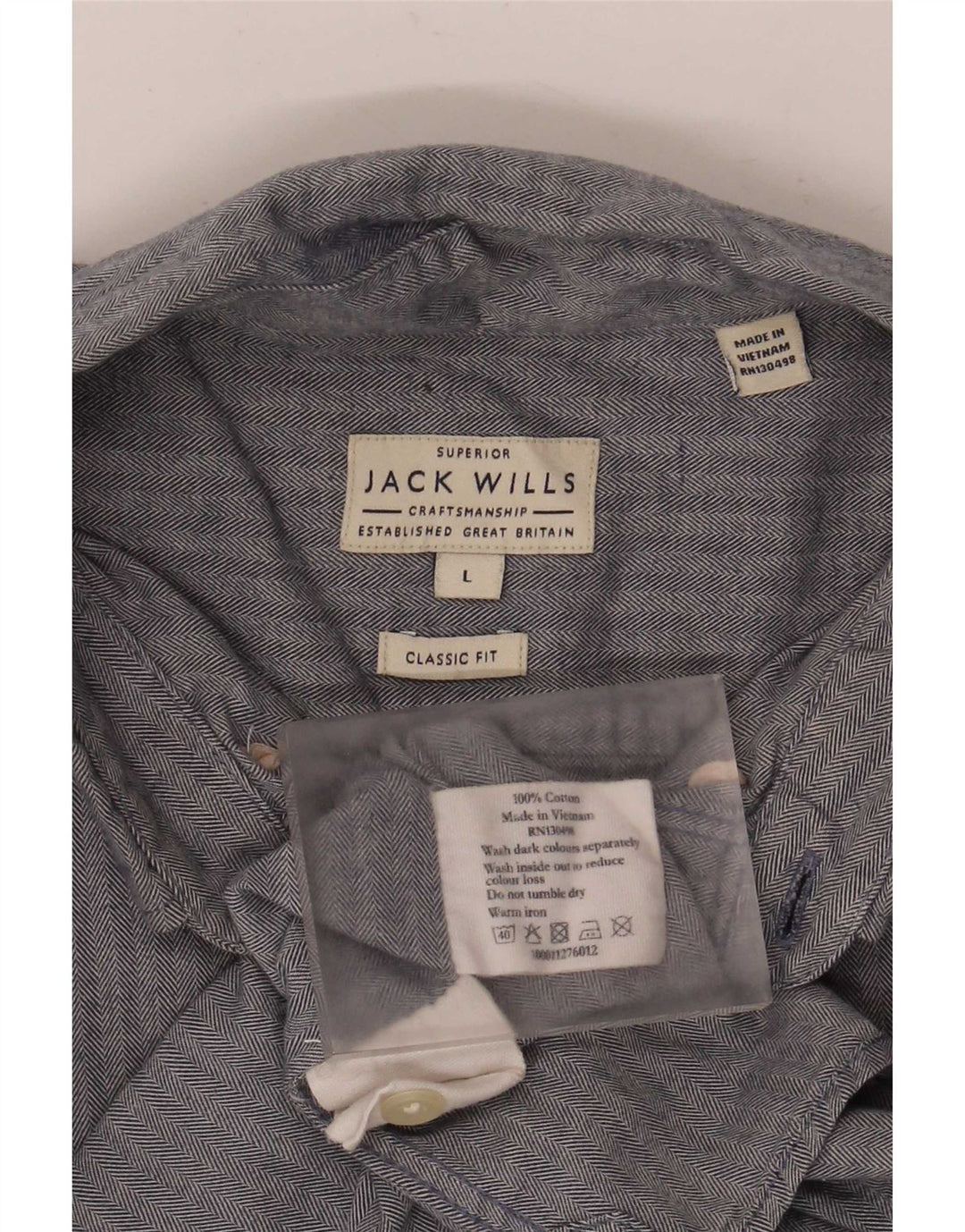Jack Wills Herren-Hemd mit klassischer Passform, Größe L, aus blauer Baumwolle mit Fischgrätenmuster