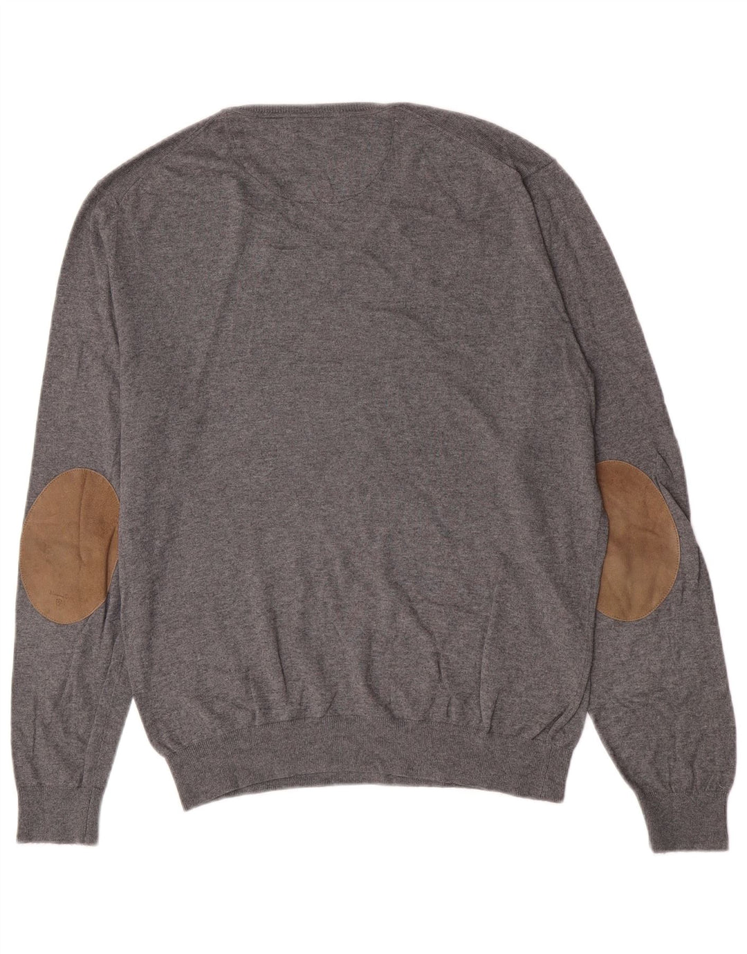 Massimo Dutti Herren-Pullover mit V-Ausschnitt, groß, grau, Baumwolle, klassisch