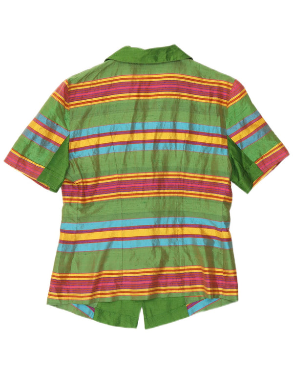 VINTAGE Womens Short Sleeve Cardigan Top UK 12 Medium Green Striped Retro