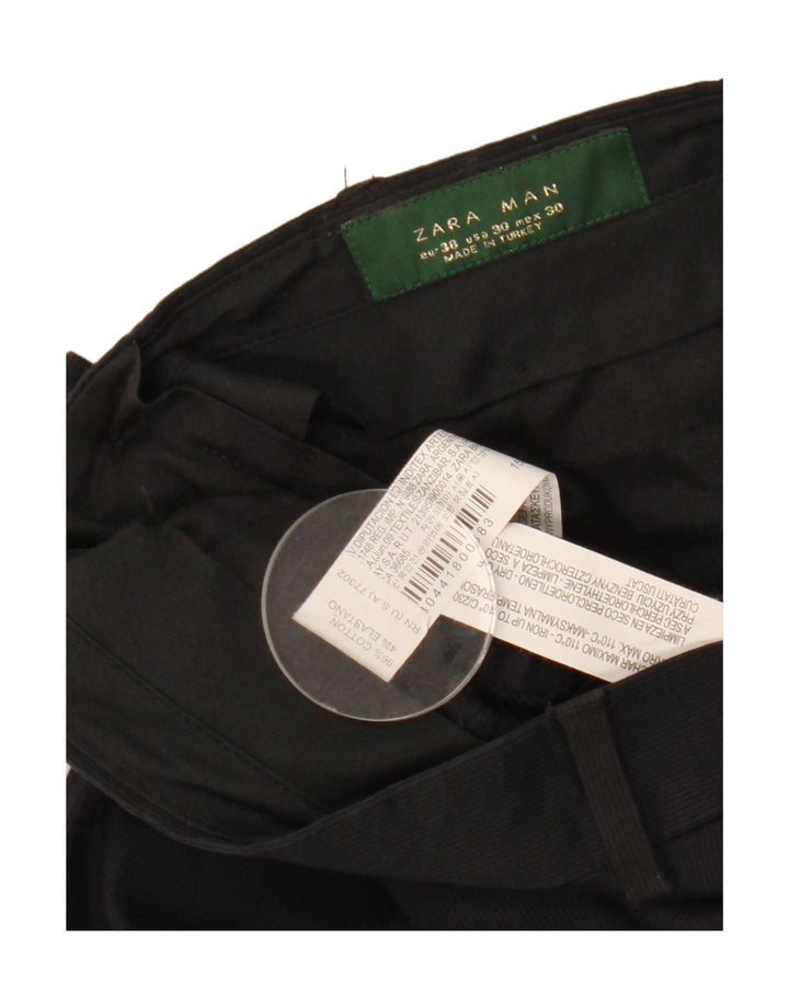 ZARA Herren Straight Chino Hose EU 38 Small W30 L28 Schwarze Baumwolle