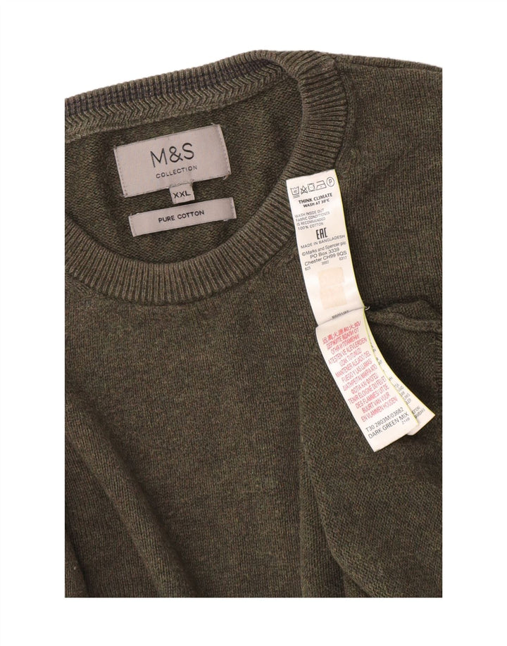 Marks & Spencer Herren-Pullover mit Rundhalsausschnitt, 2XL, Khaki, Baumwolle