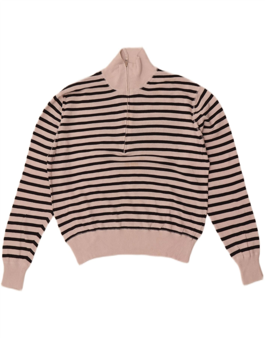 Slam Damen-Pullover mit Reißverschluss am Hals, UK 14, mittelweiß, gestreift, Baumwolle