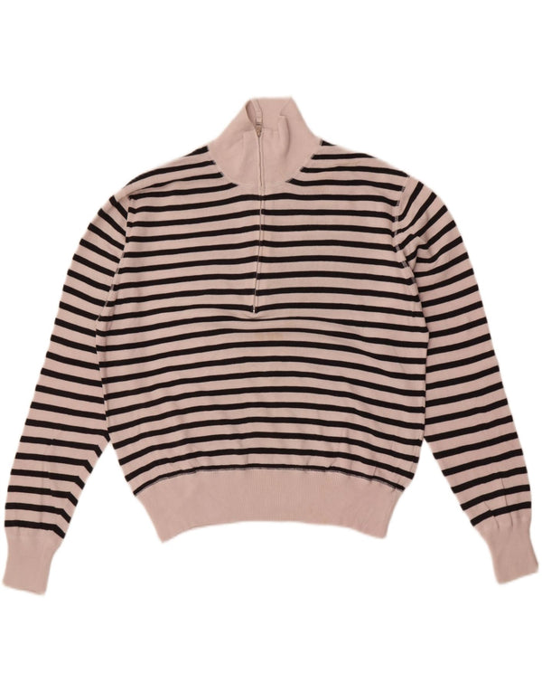 Slam Damen-Pullover mit Reißverschluss am Hals, UK 14, mittelweiß, gestreift, Baumwolle