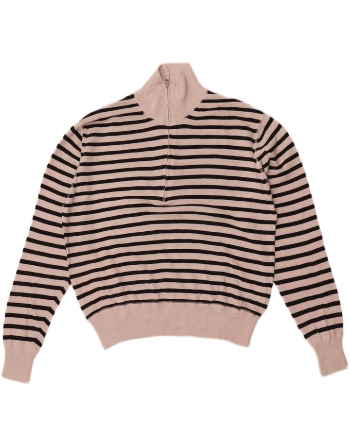 Slam Damen-Pullover mit Reißverschluss am Hals, UK 14, mittelweiß, gestreift, Baumwolle