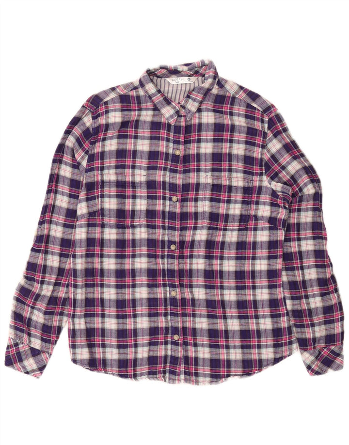 LEE Damen Riders Flanellhemd UK 14 Mittelviolette Karo-Baumwolle