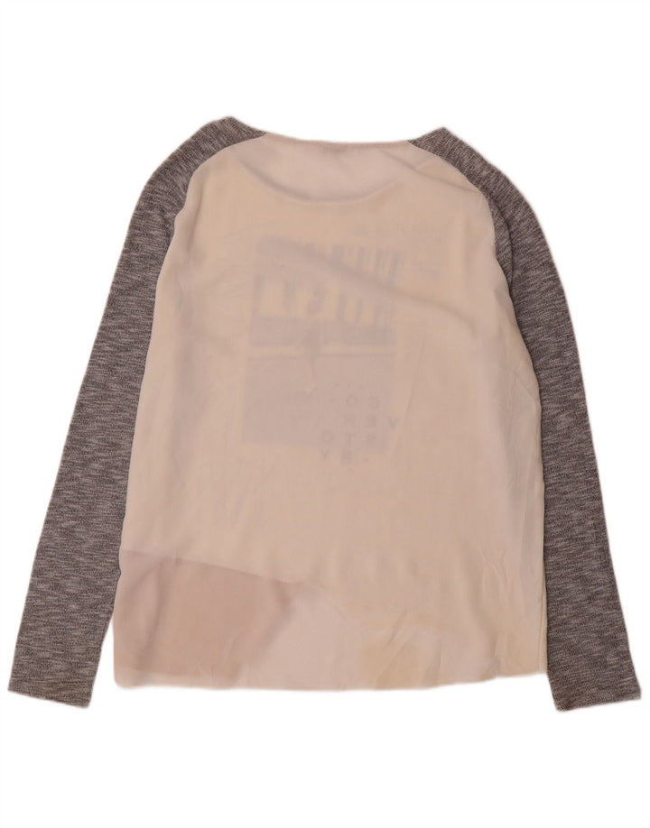 Zara Damen Graphic Top Langarm UK 16 Large Weiß Colourblock