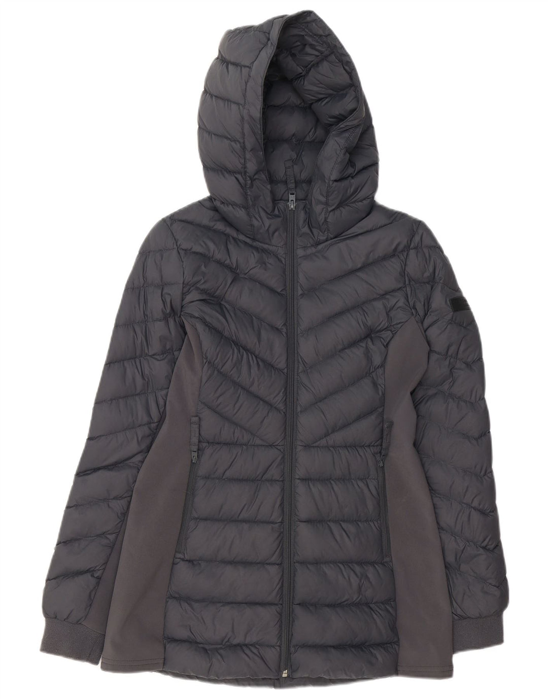 HOLLISTER Wattierte Damenjacke mit Kapuze, UK 10, Small, graues Nylon