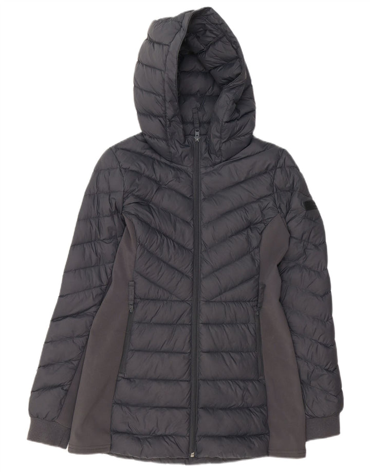 HOLLISTER Wattierte Damenjacke mit Kapuze, UK 10, Small, graues Nylon
