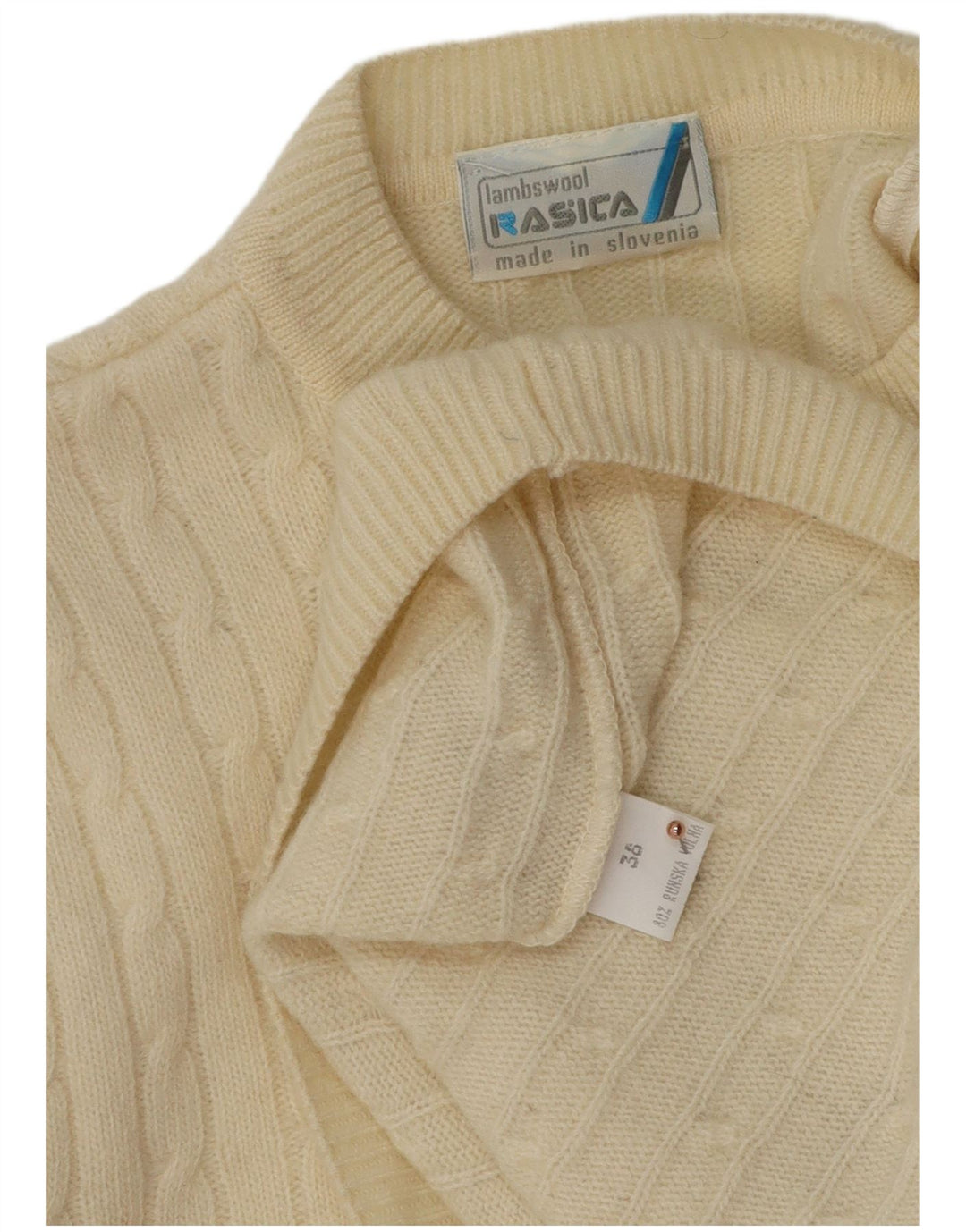 Rasica Damen-Pullover mit Rundhalsausschnitt, EU 38, mittlere, cremefarbene Lammwolle