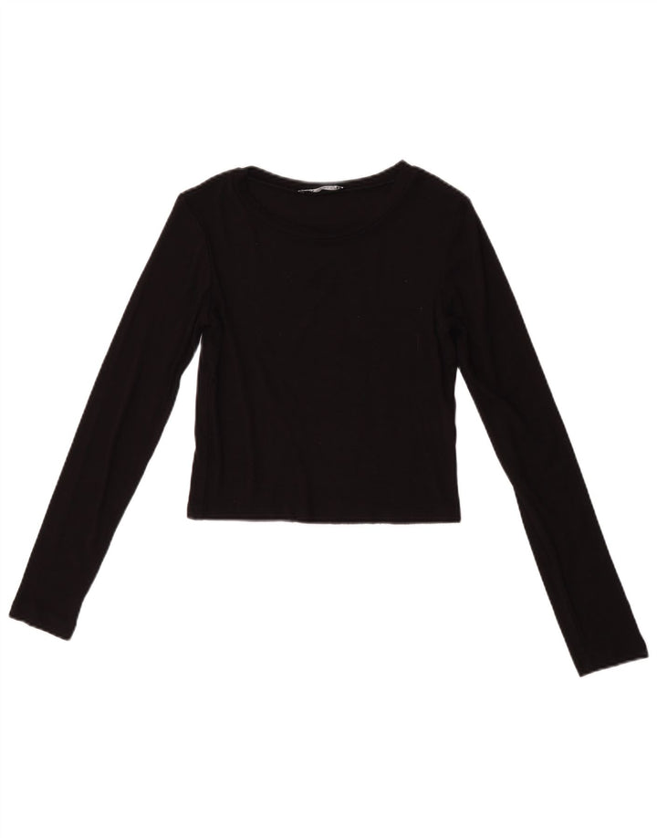 Zara Damen Crop Top Langarm UK 8 Small Schwarz