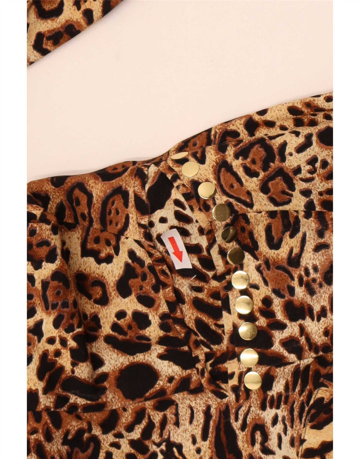 Vintage Damen 2-Knopf-Blazerjacke IT 48 XL Braune Viskose mit Animal-Print