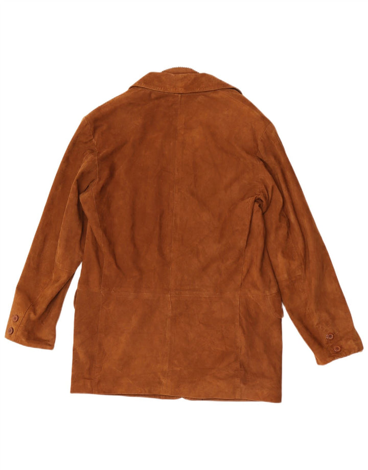 Vintage Herren 3-Knopf-Wildleder-Blazerjacke IT 48 Mittelbraunes Leder
