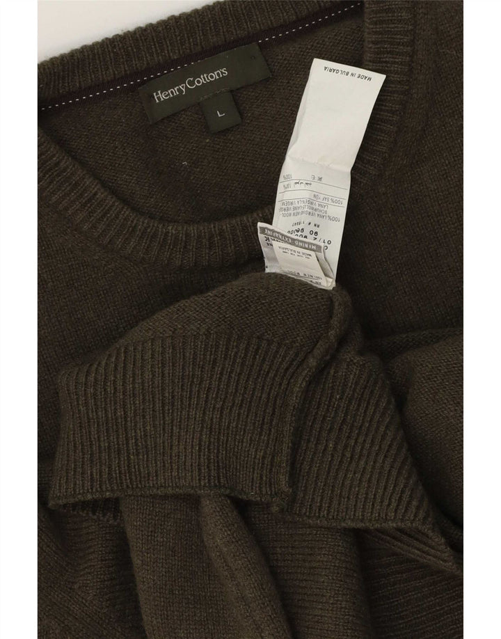 Henry Cottons Herren-Pullover mit Rundhalsausschnitt, groß, Khaki, Schurwolle