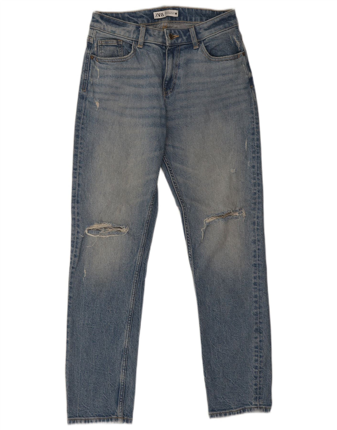 Zara Damen Distressed Slim Jeans EU 36 XS W26 L28 Blau