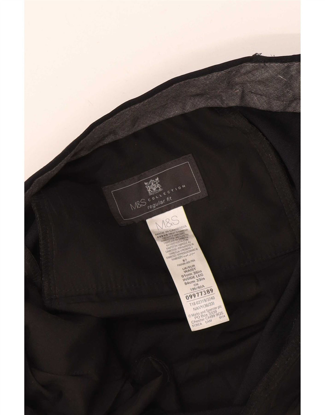 Marks & Spencer Herren-Anzughose mit normaler Passform, W36 L33, marineblaues Polyester