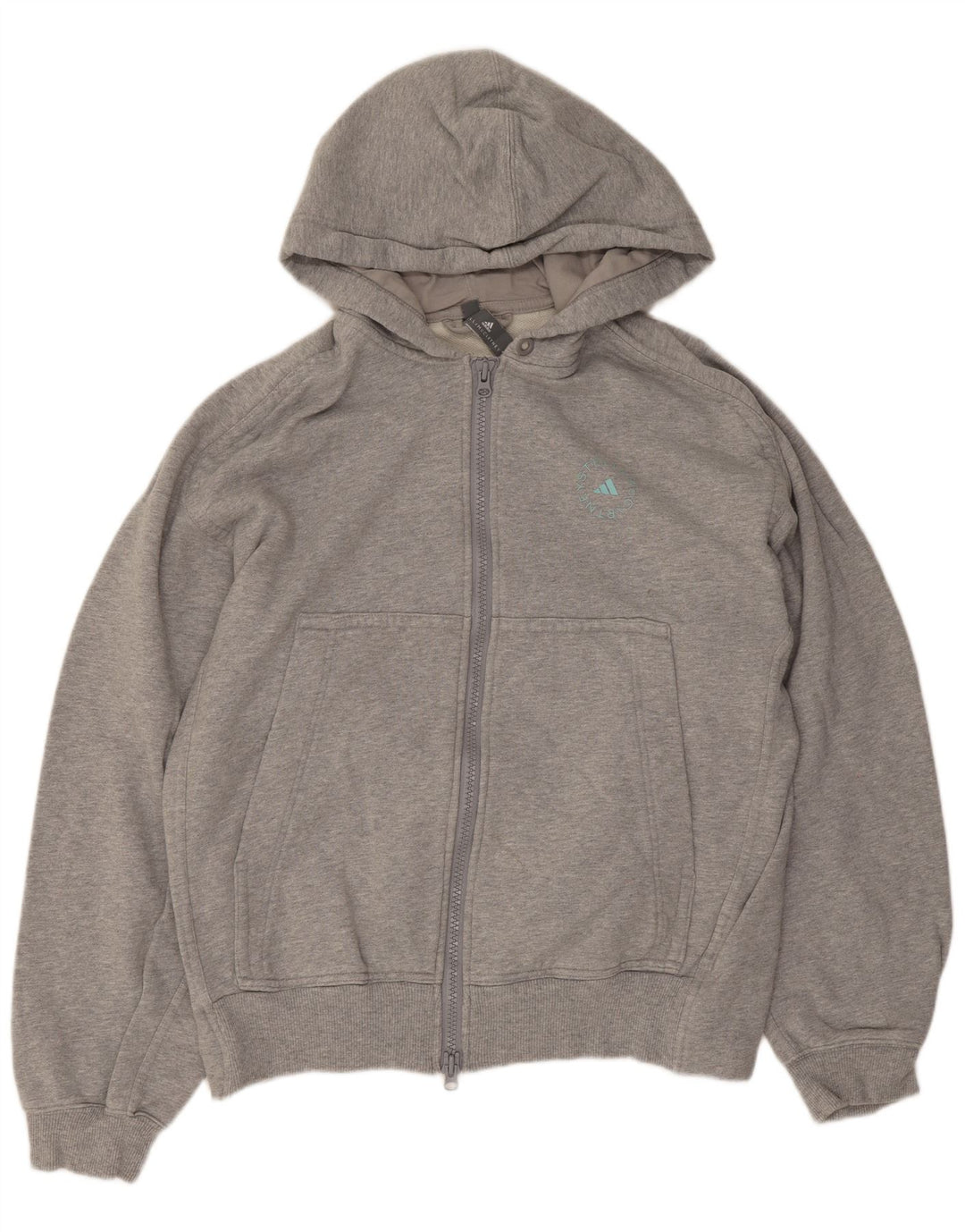 Adidas Herren-Kapuzenpullover mit Reißverschluss, mittelgraue Baumwolle