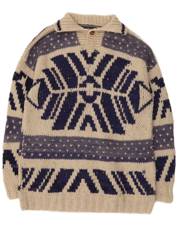 Vintage Herren Rollkragenpullover Pullover Medium Off White Geometrisch