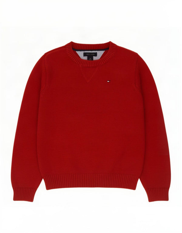 Tommy Hilfiger Jungen-Pullover mit U-Boot-Ausschnitt, 3–4 Jahre, rote Baumwolle