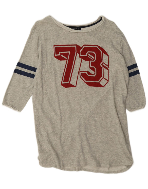 Zara Damen T-Shirt-Kleid mit 3/4-Ärmeln, Grafik, Gr. 40, Größe L, Grau, Baumwolle