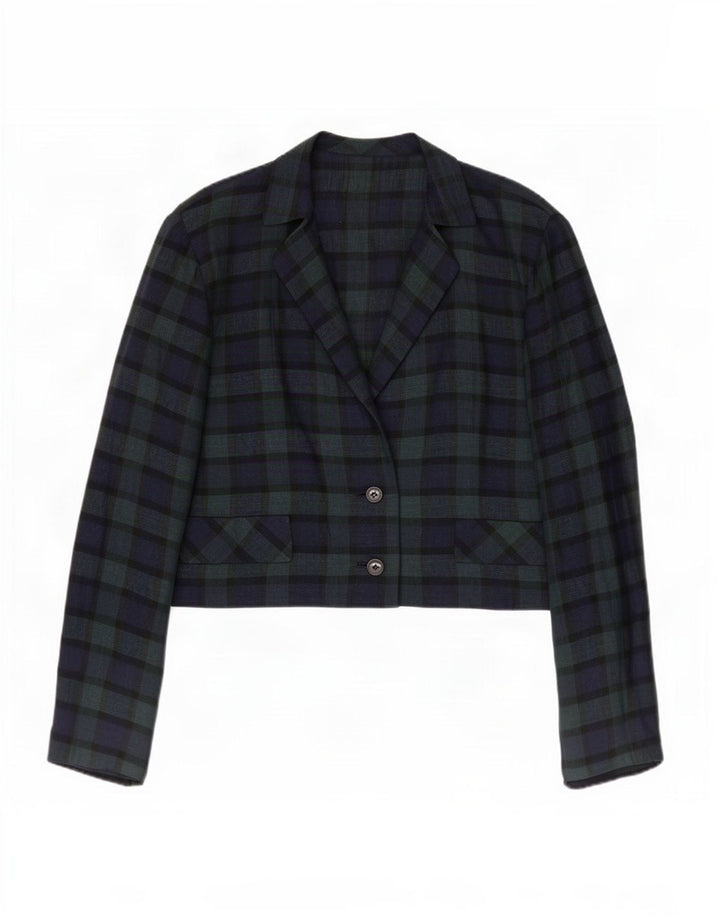 Vintage Damen 2-Knopf-Blazerjacke UK 14 Mittelgrün kariert