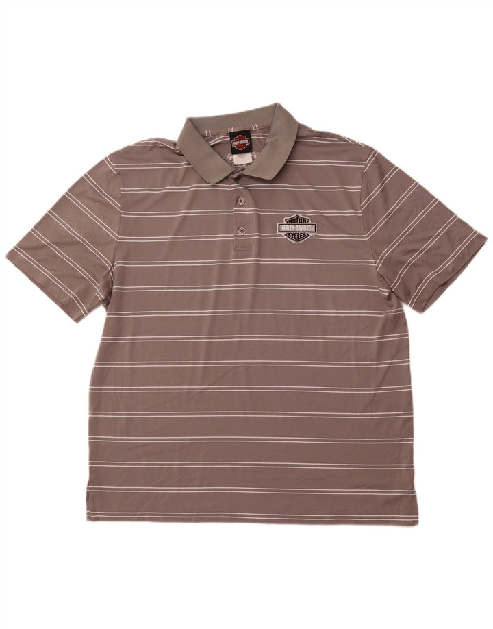 HARLEY DAVIDSON Herren Poloshirt XL Grau gestreift Polyester