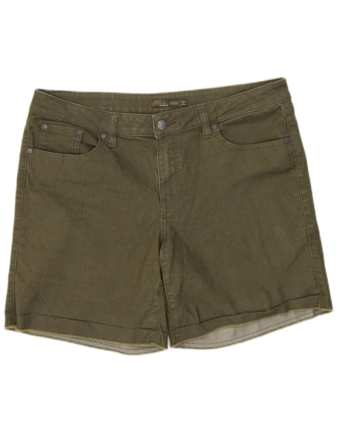 PRANA Damen Jeansshorts US 12 Large L34 Khaki Baumwolle