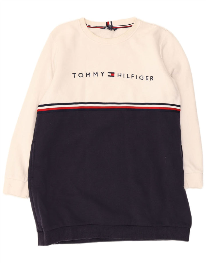 TOMMY HILFIGER Damen Pulloverkleid mit Grafik, UK 16, Größe L, Weiß, Farbblock