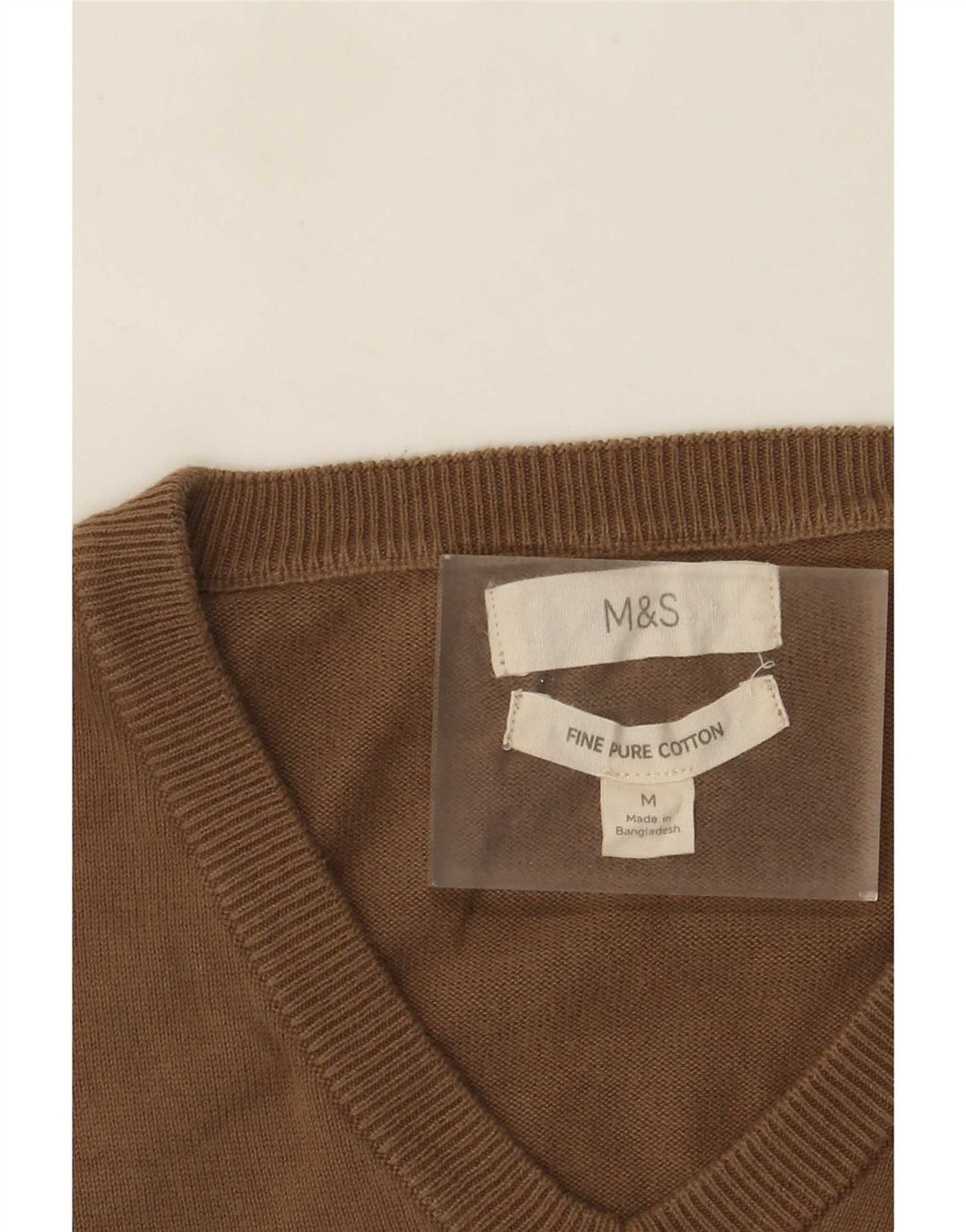 Marks & Spencer Herren-Pullover mit V-Ausschnitt aus mittelbrauner Baumwolle