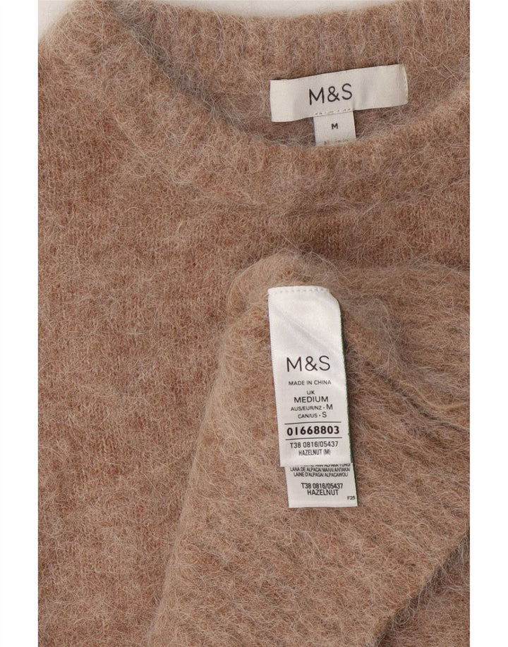 Marks & Spencer Damen-Pullover mit Rundhalsausschnitt, UK 14, mittelbeige Wolle