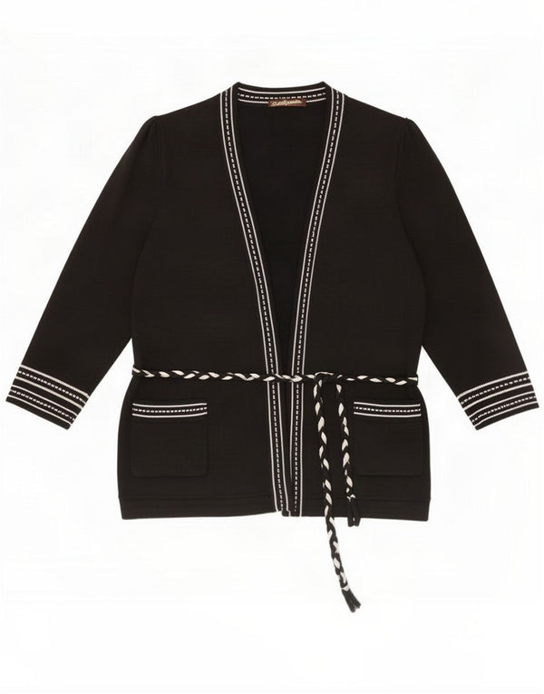 Vintage Damen Cardigan Pullover UK 16 Large Black Colourblock
