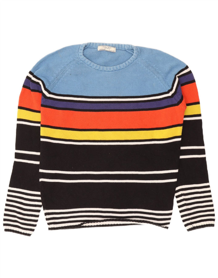 Zara Herren-Pullover mit Rundhalsausschnitt, groß, mehrfarbig, gestreift