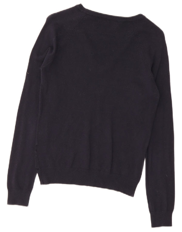 Zara Damen-Pullover mit V-Ausschnitt, UK 12, mittelmarineblaue Baumwolle
