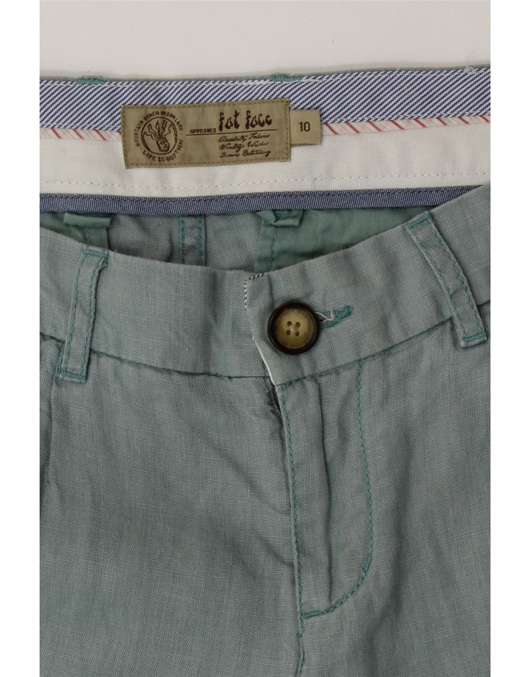 FAT FACE Damen-Freizeithose, gerade, UK 10, Größe S, W32, L25, grünes Leinen