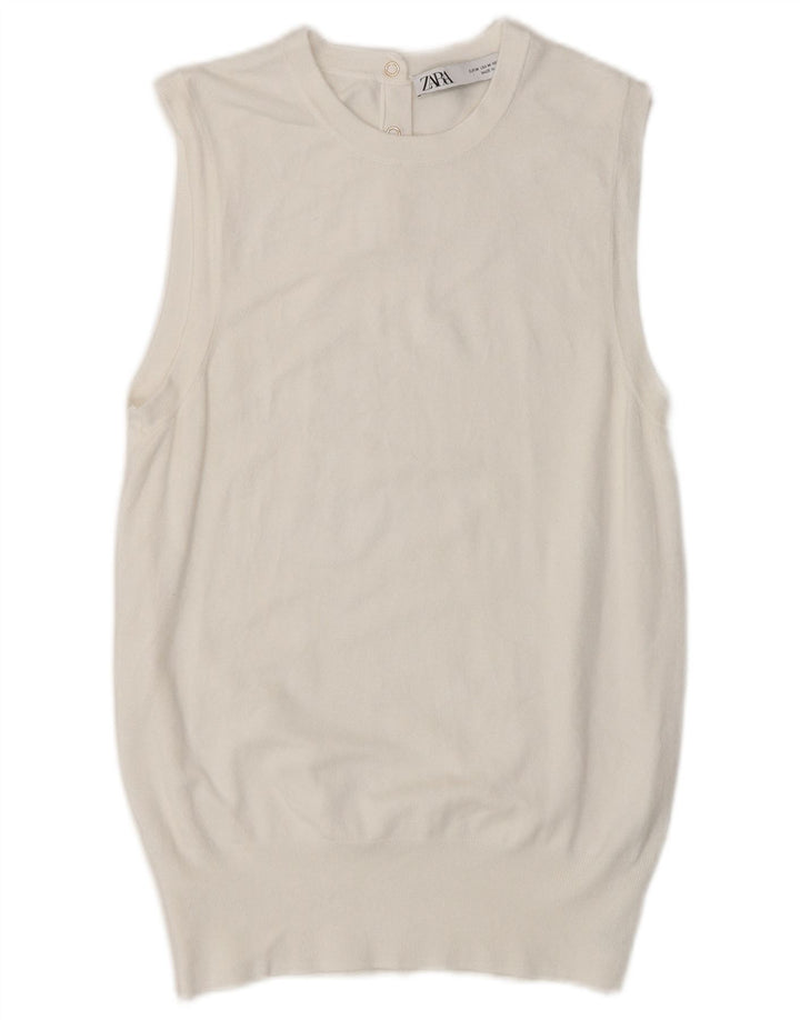 Zara Damen Weste Tank Top UK 14 Mittelweiße Viskose