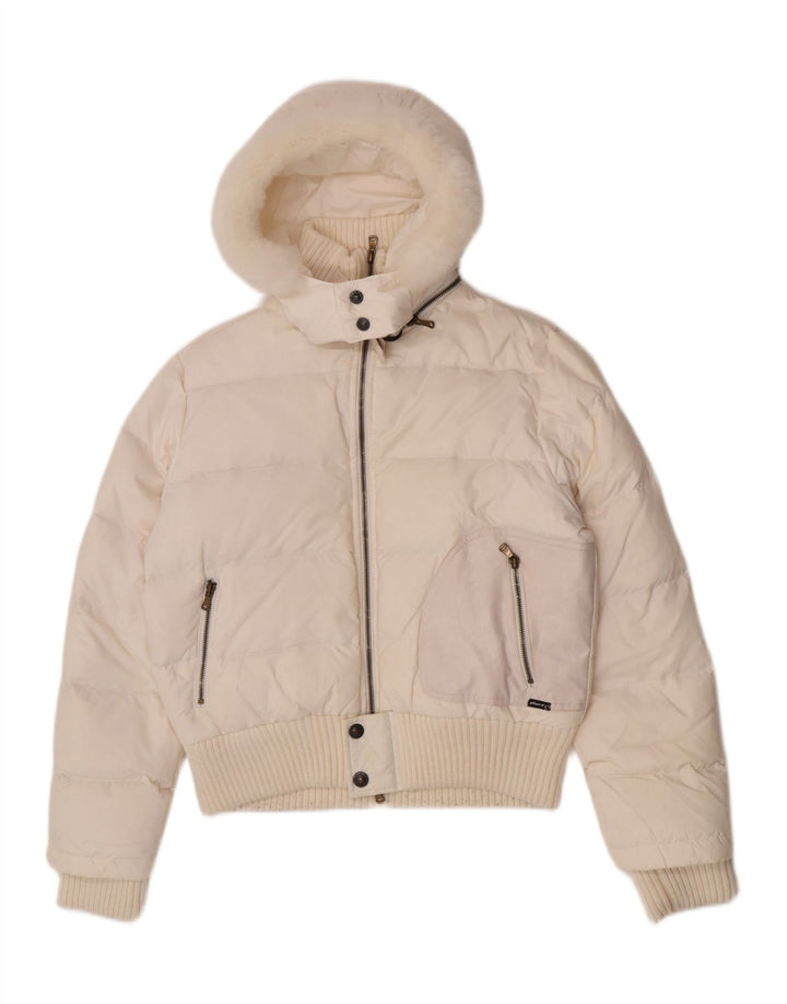 Phard Damen-Jacke mit Kapuze, gepolstert, UK 14, mittelweißes Nylon