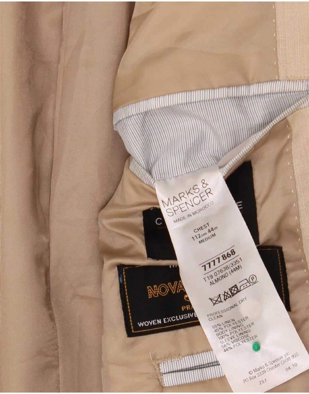 Marks & Spencer Herren 2-Knopf-Blazerjacke UK 44 XL Beige Leinen