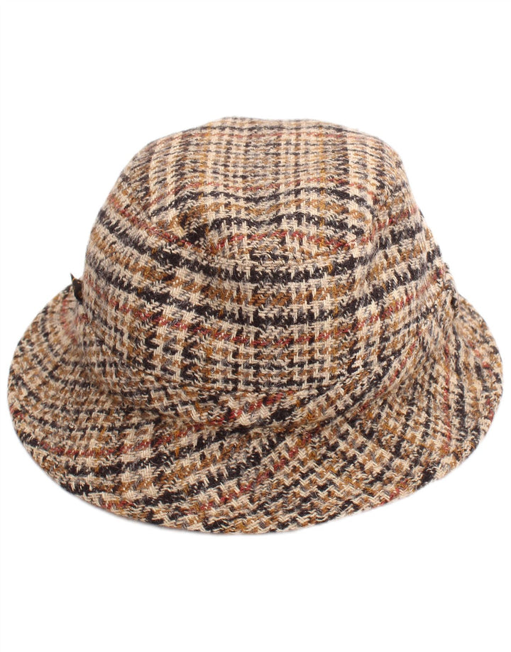 Vintage Herren Fischerhut, groß, beige, Hahnentrittmuster, klassisch