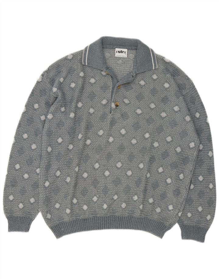 Vintage Herren Rollkragenpullover Pullover Groß Grau Geometrisch
