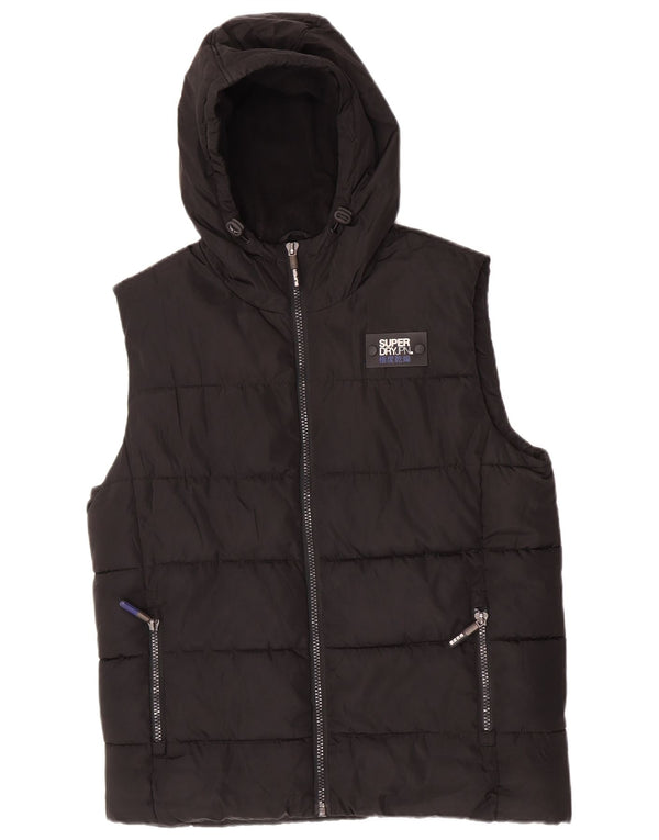 Superdry Herren-Weste mit Kapuze, gepolstert, UK 42, XL, Schwarz, Polyester